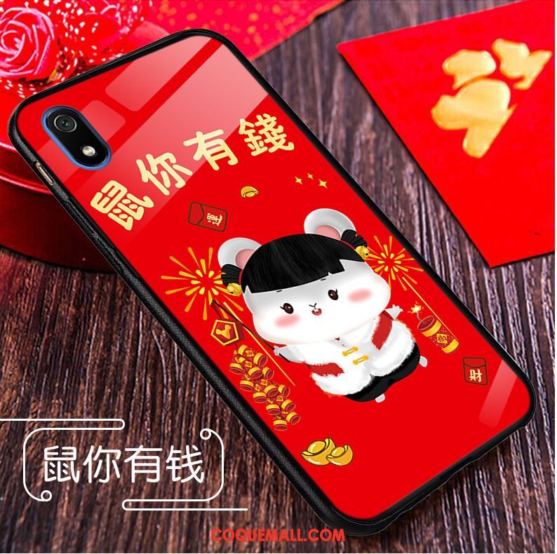 Étui Xiaomi Redmi 7a Dessin Animé Nouveau Verre, Coque Xiaomi Redmi 7a Rouge Rat Beige