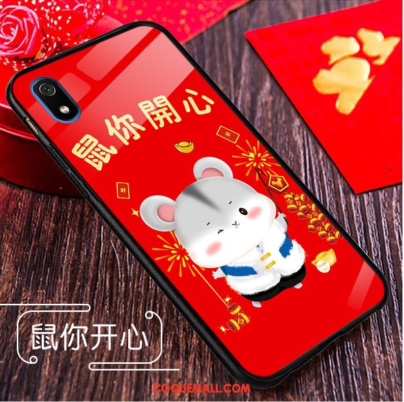 Étui Xiaomi Redmi 7a Dessin Animé Nouveau Verre, Coque Xiaomi Redmi 7a Rouge Rat Beige