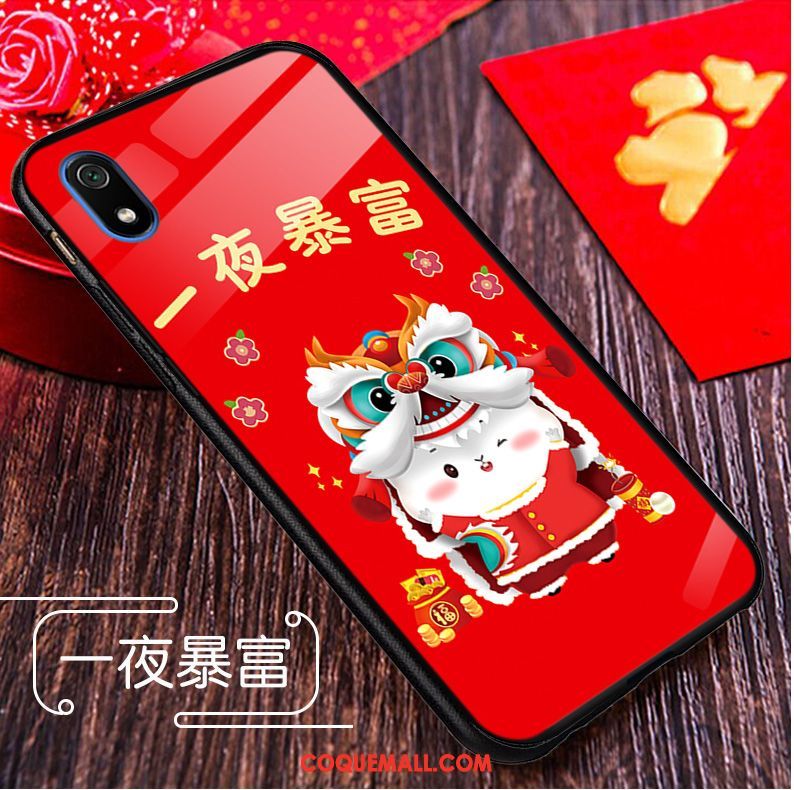 Étui Xiaomi Redmi 7a Dessin Animé Nouveau Verre, Coque Xiaomi Redmi 7a Rouge Rat Beige