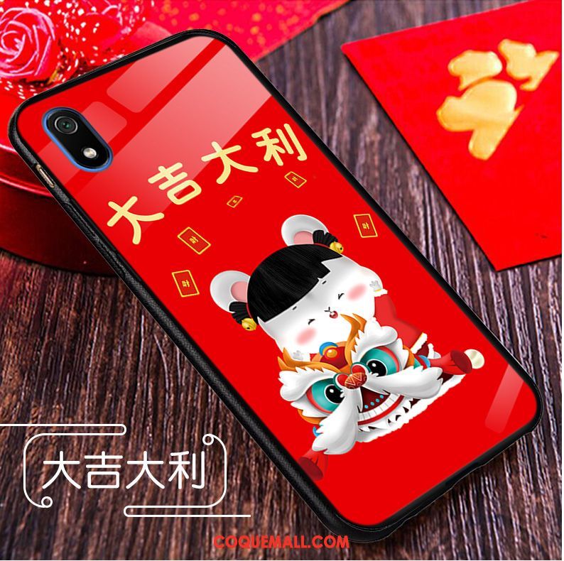 Étui Xiaomi Redmi 7a Dessin Animé Nouveau Verre, Coque Xiaomi Redmi 7a Rouge Rat Beige