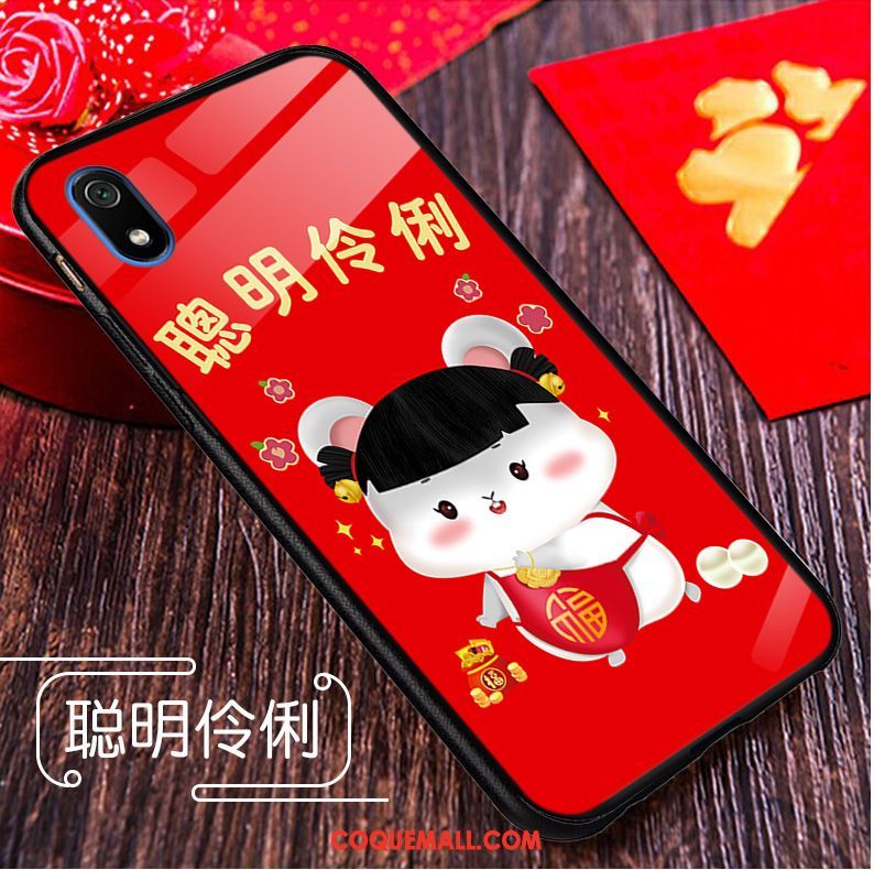 Étui Xiaomi Redmi 7a Dessin Animé Nouveau Verre, Coque Xiaomi Redmi 7a Rouge Rat Beige