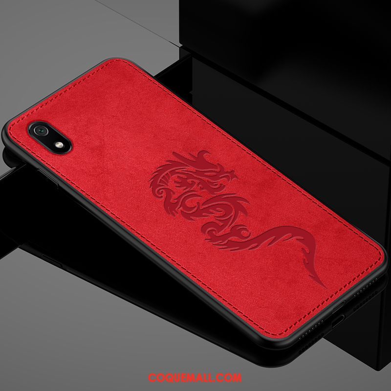 Étui Xiaomi Redmi 7a Dragon Fluide Doux Bleu, Coque Xiaomi Redmi 7a Créatif Tissu Beige