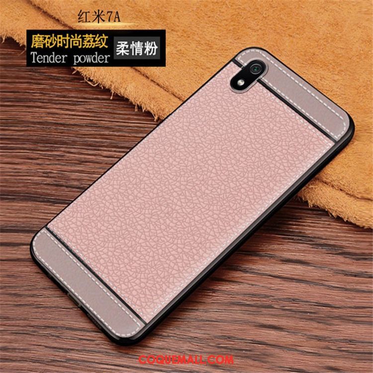 Étui Xiaomi Redmi 7a Délavé En Daim Téléphone Portable Net Rouge, Coque Xiaomi Redmi 7a Incassable Simple Beige