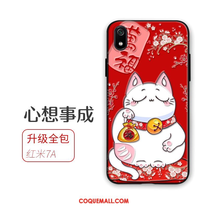 Étui Xiaomi Redmi 7a Ornements Suspendus Téléphone Portable Chat, Coque Xiaomi Redmi 7a Rouge Richesse Beige