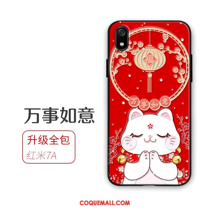 Étui Xiaomi Redmi 7a Ornements Suspendus Téléphone Portable Chat, Coque Xiaomi Redmi 7a Rouge Richesse Beige
