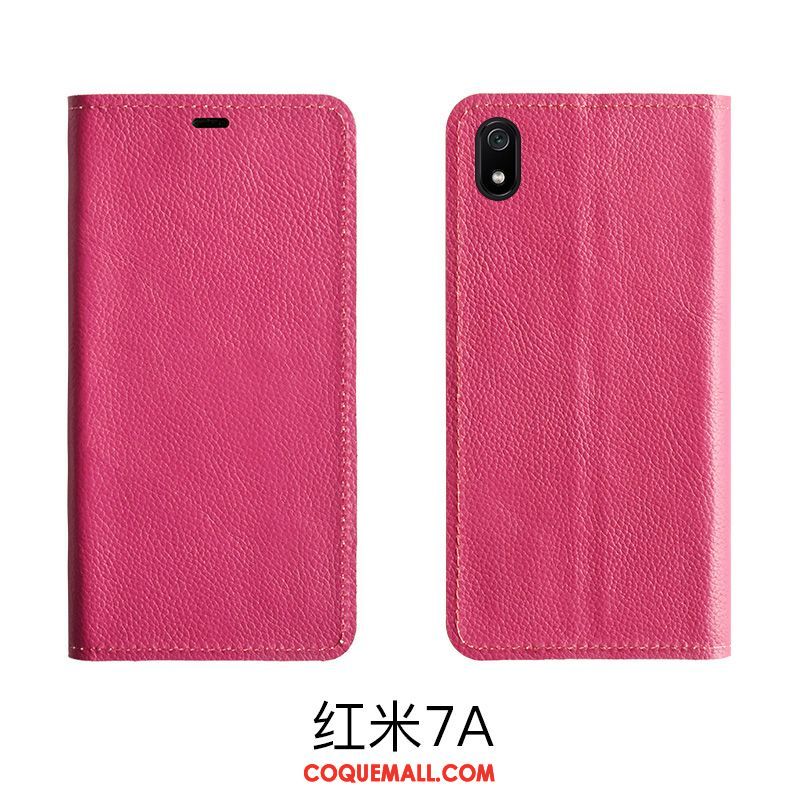 Étui Xiaomi Redmi 7a Protection Rouge Support, Coque Xiaomi Redmi 7a Clamshell Cuir Véritable Braun Beige