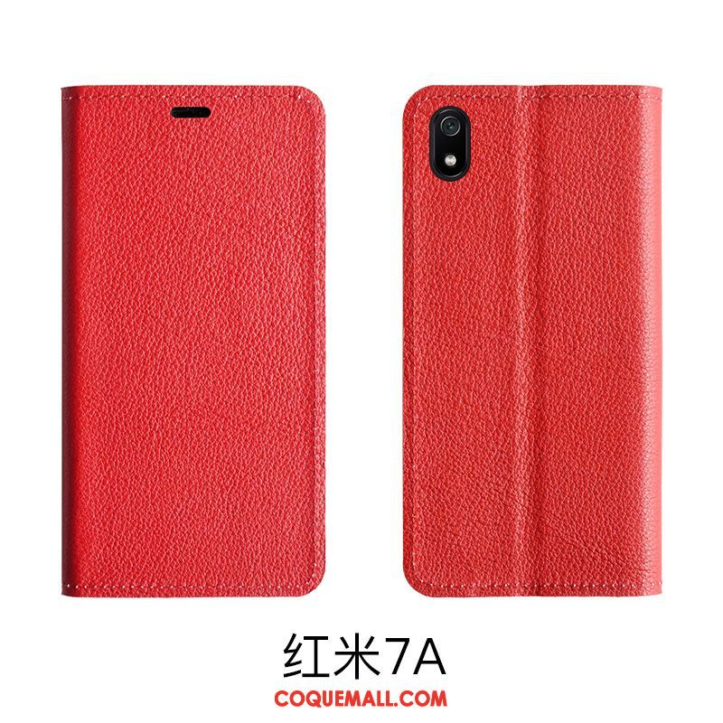Étui Xiaomi Redmi 7a Protection Rouge Support, Coque Xiaomi Redmi 7a Clamshell Cuir Véritable Braun Beige