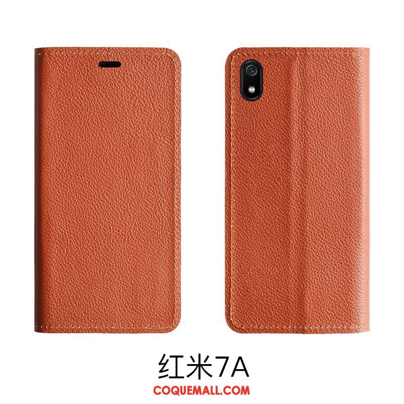 Étui Xiaomi Redmi 7a Protection Rouge Support, Coque Xiaomi Redmi 7a Clamshell Cuir Véritable Braun Beige