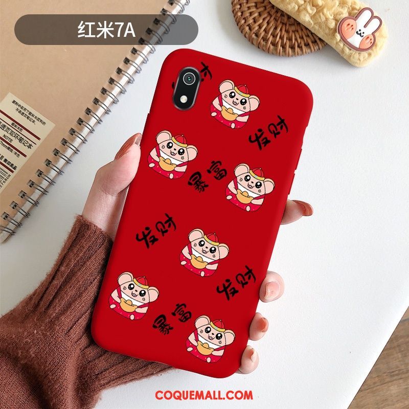 Étui Xiaomi Redmi 7a Rouge Fluide Doux Silicone, Coque Xiaomi Redmi 7a Petit Dessin Animé Beige