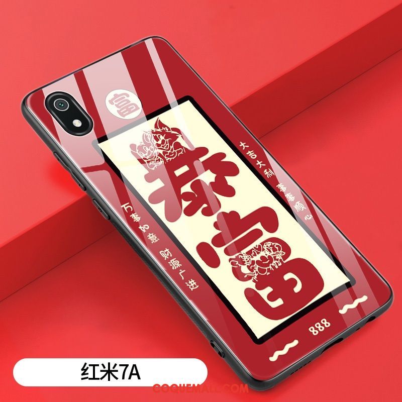 Étui Xiaomi Redmi 7a Rouge Petit Miroir, Coque Xiaomi Redmi 7a Tout Compris Téléphone Portable Beige
