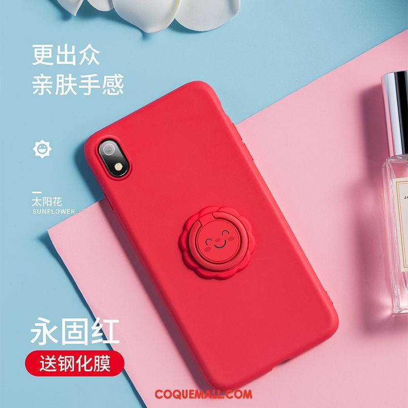 Étui Xiaomi Redmi 7a Support Anneau Fluide Doux, Coque Xiaomi Redmi 7a Incassable Net Rouge Beige
