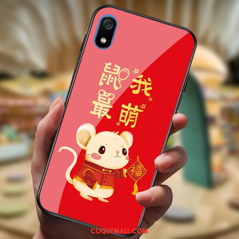 Étui Xiaomi Redmi 7a Téléphone Portable Dessin Animé Petit, Coque Xiaomi Redmi 7a Rouge Miroir Beige