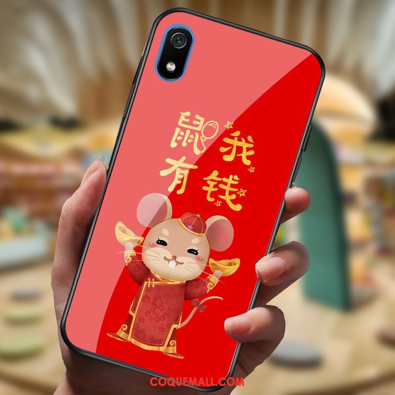 Étui Xiaomi Redmi 7a Téléphone Portable Dessin Animé Petit, Coque Xiaomi Redmi 7a Rouge Miroir Beige