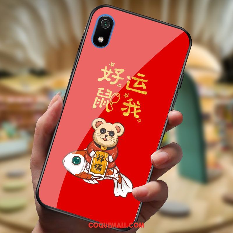 Étui Xiaomi Redmi 7a Téléphone Portable Dessin Animé Petit, Coque Xiaomi Redmi 7a Rouge Miroir Beige