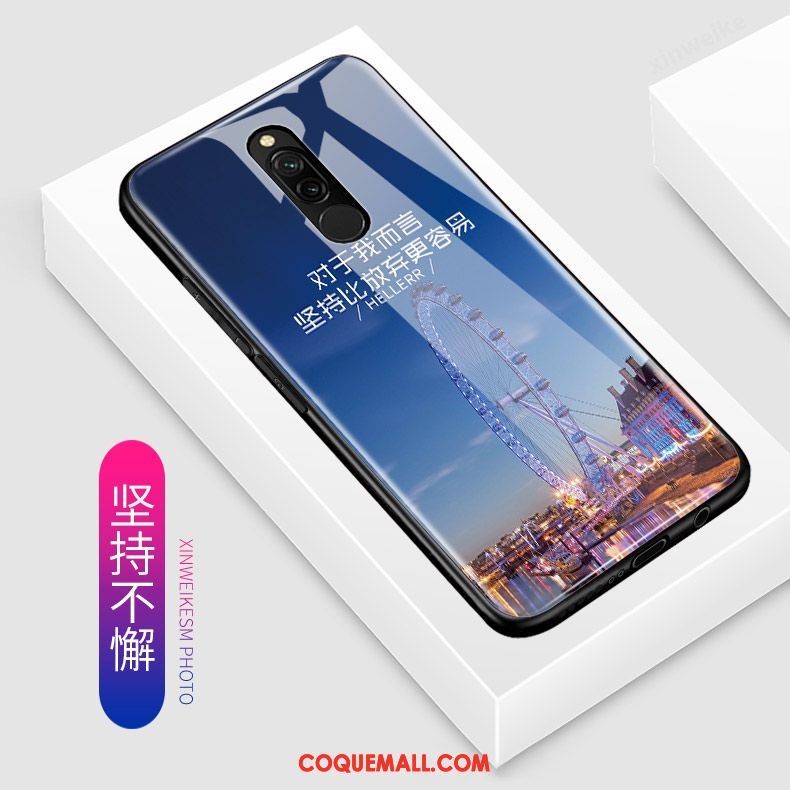 Étui Xiaomi Redmi 8 Bleu Incassable Dessin Animé, Coque Xiaomi Redmi 8 Tout Compris Petit Beige