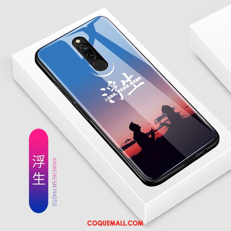 Étui Xiaomi Redmi 8 Bleu Incassable Dessin Animé, Coque Xiaomi Redmi 8 Tout Compris Petit Beige