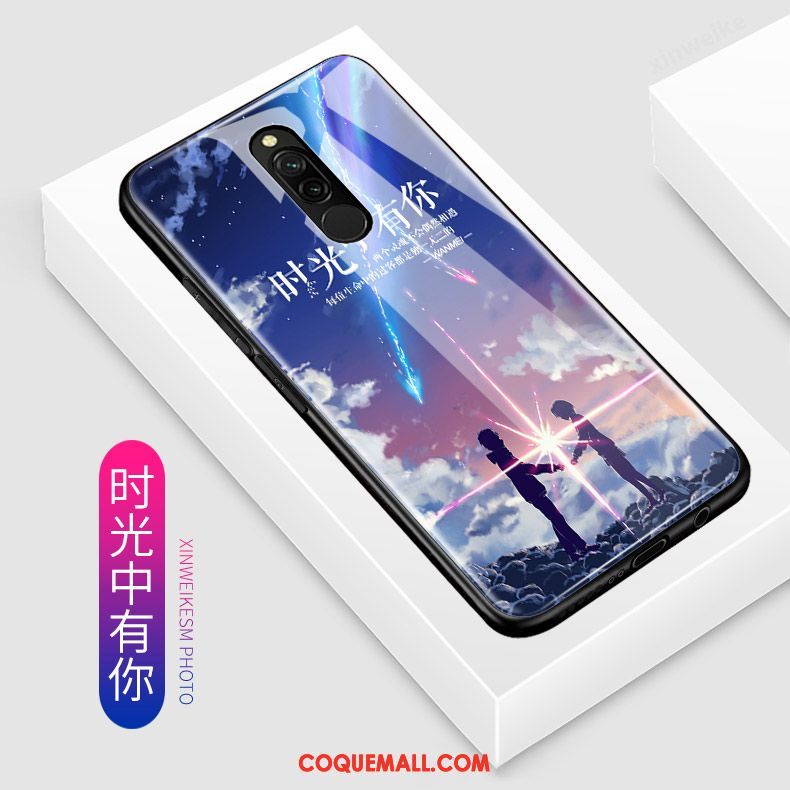 Étui Xiaomi Redmi 8 Bleu Incassable Dessin Animé, Coque Xiaomi Redmi 8 Tout Compris Petit Beige