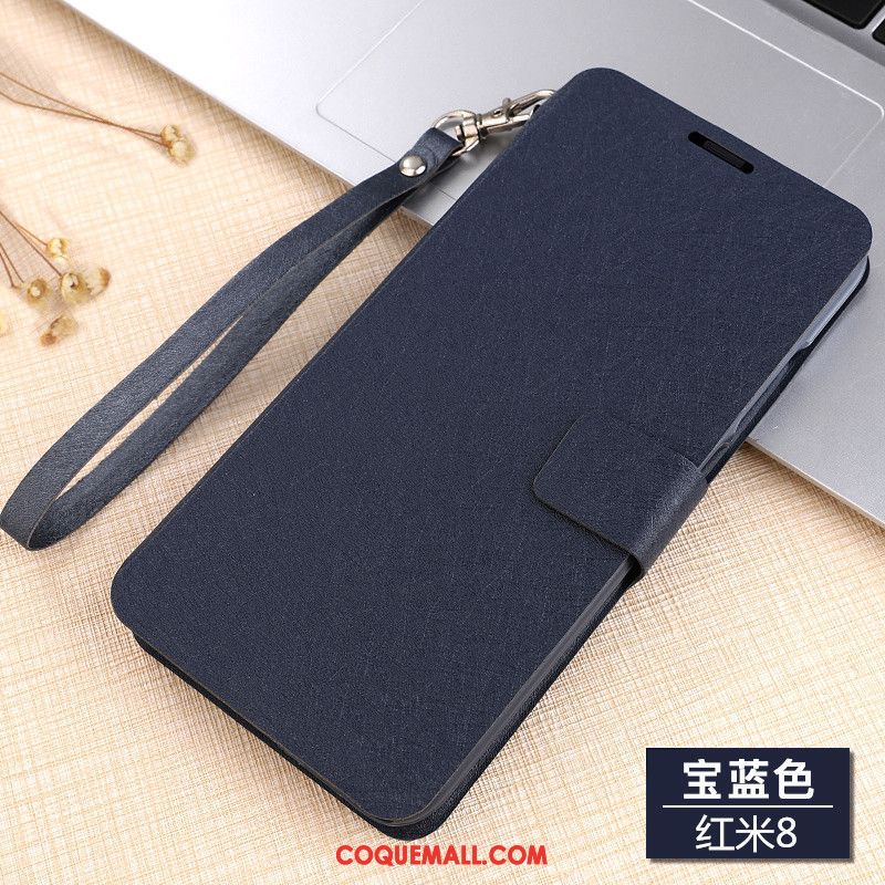 Étui Xiaomi Redmi 8 Délavé En Daim Clamshell Tendance, Coque Xiaomi Redmi 8 Tout Compris Bleu Beige