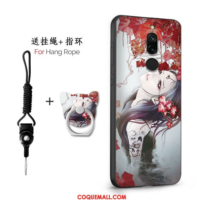 Étui Xiaomi Redmi 8 Net Rouge Style Chinois Incassable, Coque Xiaomi Redmi 8 Délavé En Daim Silicone Beige