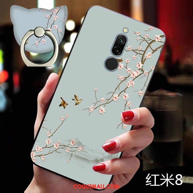 Étui Xiaomi Redmi 8 Protection Tendance Bleu, Coque Xiaomi Redmi 8 Petit Vintage Beige