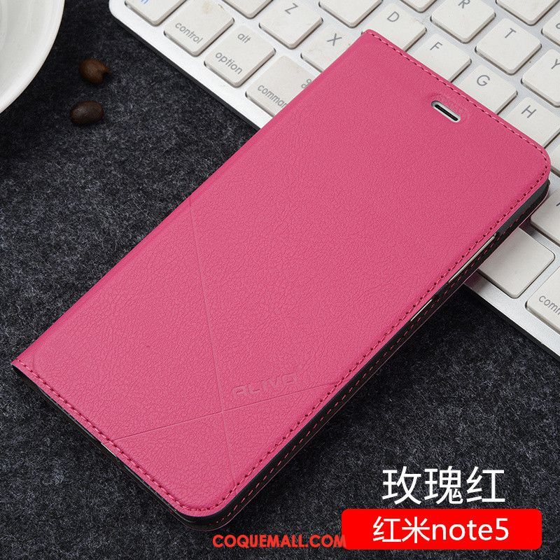 Étui Xiaomi Redmi Note 5 Rouge Clamshell Étui En Cuir, Coque Xiaomi Redmi Note 5 Téléphone Portable Protection Beige