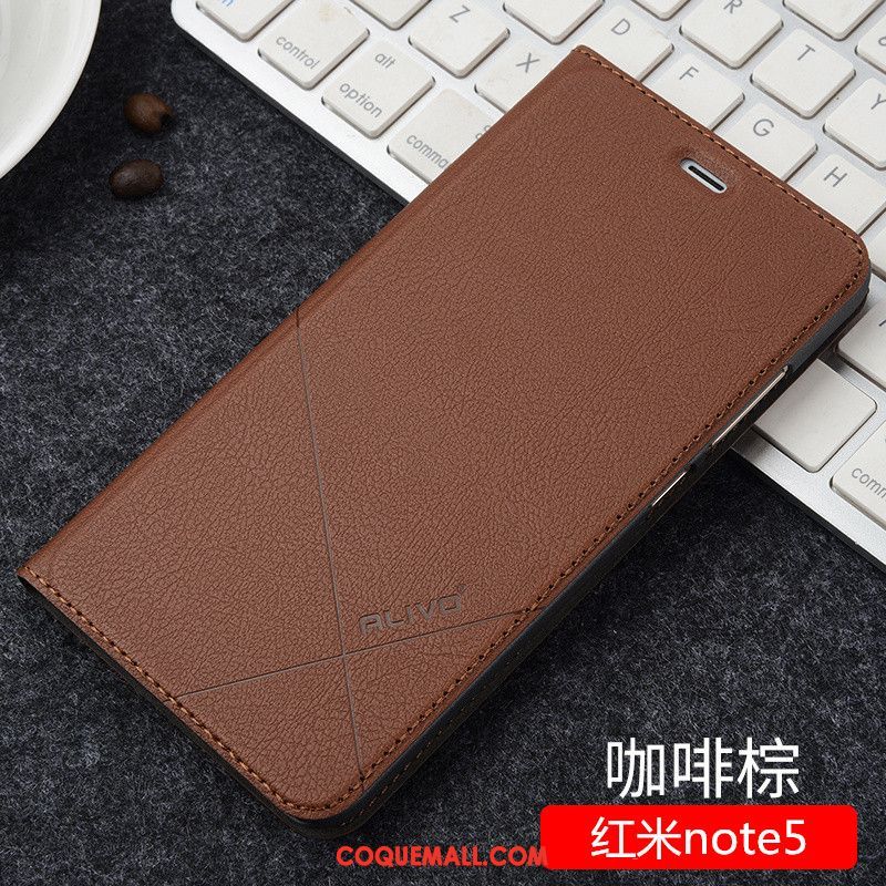 Étui Xiaomi Redmi Note 5 Rouge Clamshell Étui En Cuir, Coque Xiaomi Redmi Note 5 Téléphone Portable Protection Beige