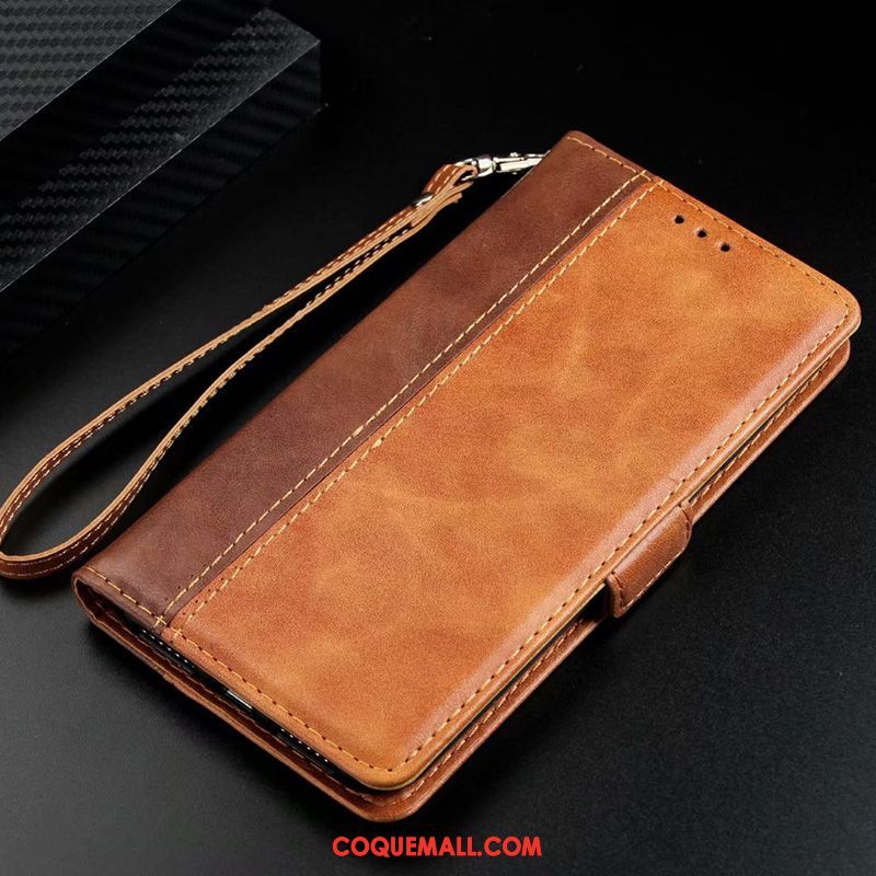 Étui Xiaomi Redmi Note 8 Pro Business Plier Rouge, Coque Xiaomi Redmi Note 8 Pro Membrane En Cuir Braun Beige