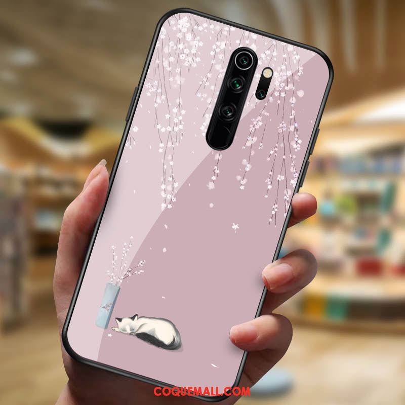 Étui Xiaomi Redmi Note 8 Pro Net Rouge Verre Membrane, Coque Xiaomi Redmi Note 8 Pro Anneau Téléphone Portable Beige