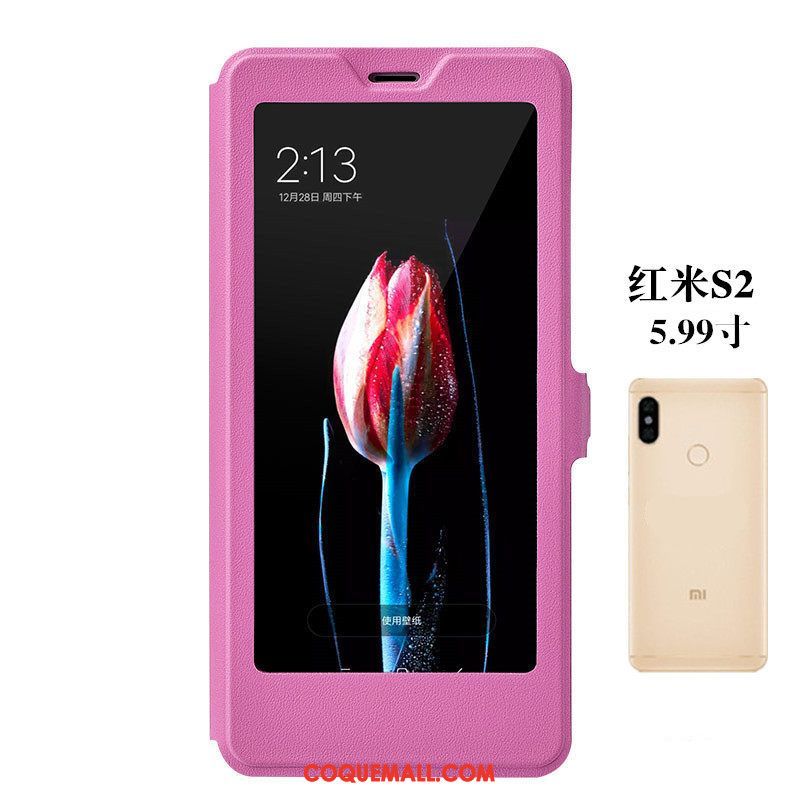 Étui Xiaomi Redmi S2 Fluide Doux Rouge Clamshell, Coque Xiaomi Redmi S2 Téléphone Portable Difficile Beige