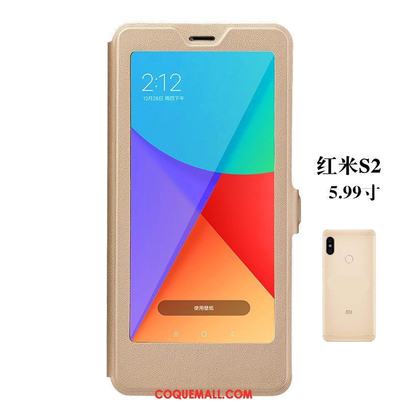 Étui Xiaomi Redmi S2 Fluide Doux Rouge Clamshell, Coque Xiaomi Redmi S2 Téléphone Portable Difficile Beige