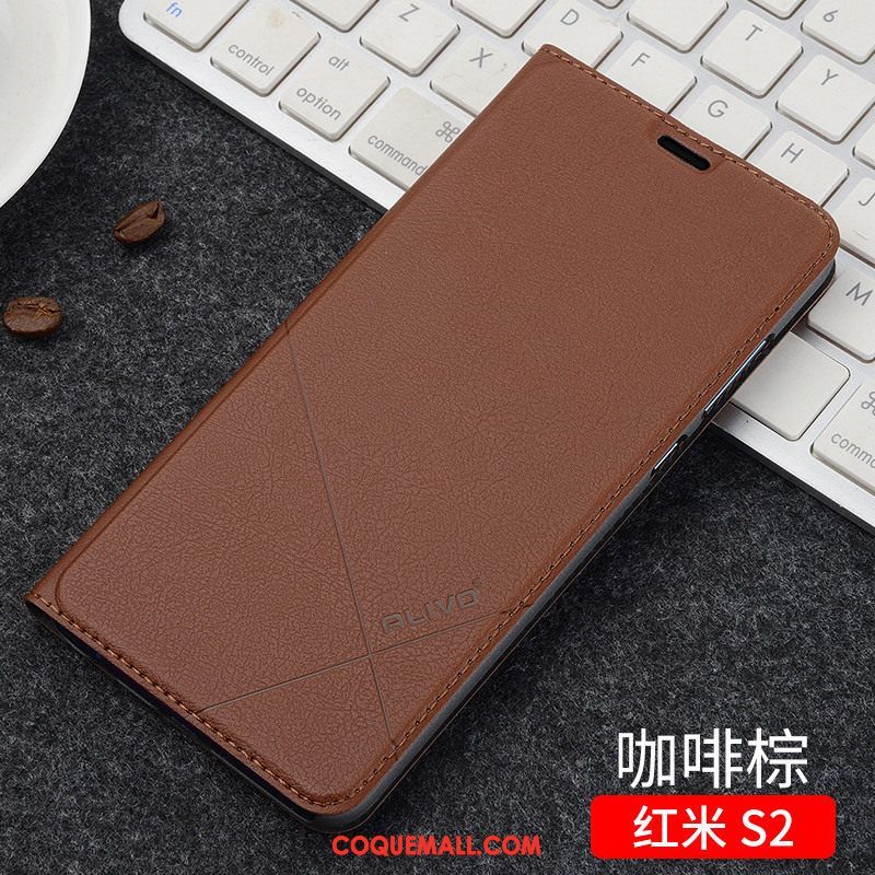 Étui Xiaomi Redmi S2 Tout Compris Incassable Étui En Cuir, Coque Xiaomi Redmi S2 Petit Téléphone Portable Beige