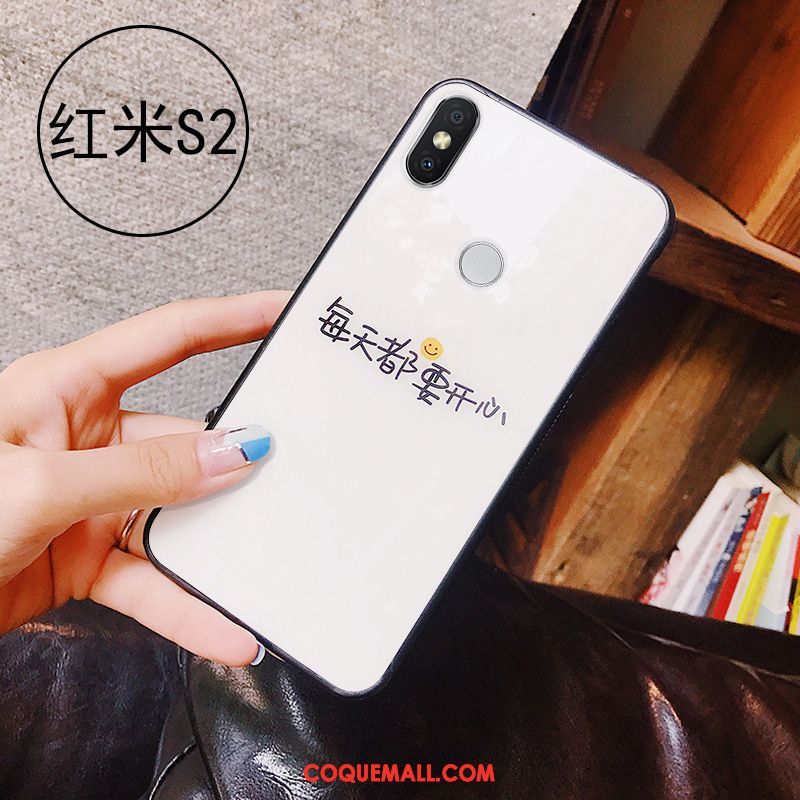 Étui Xiaomi Redmi S2 Verre Amoureux Blanc, Coque Xiaomi Redmi S2 Personnalité Créatif Beige