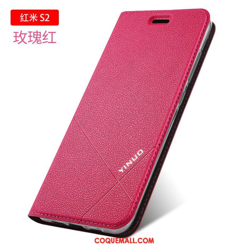 Étui Xiaomi Redmi S2 Étui En Cuir Fluide Doux Protection, Coque Xiaomi Redmi S2 Clamshell Rouge Beige