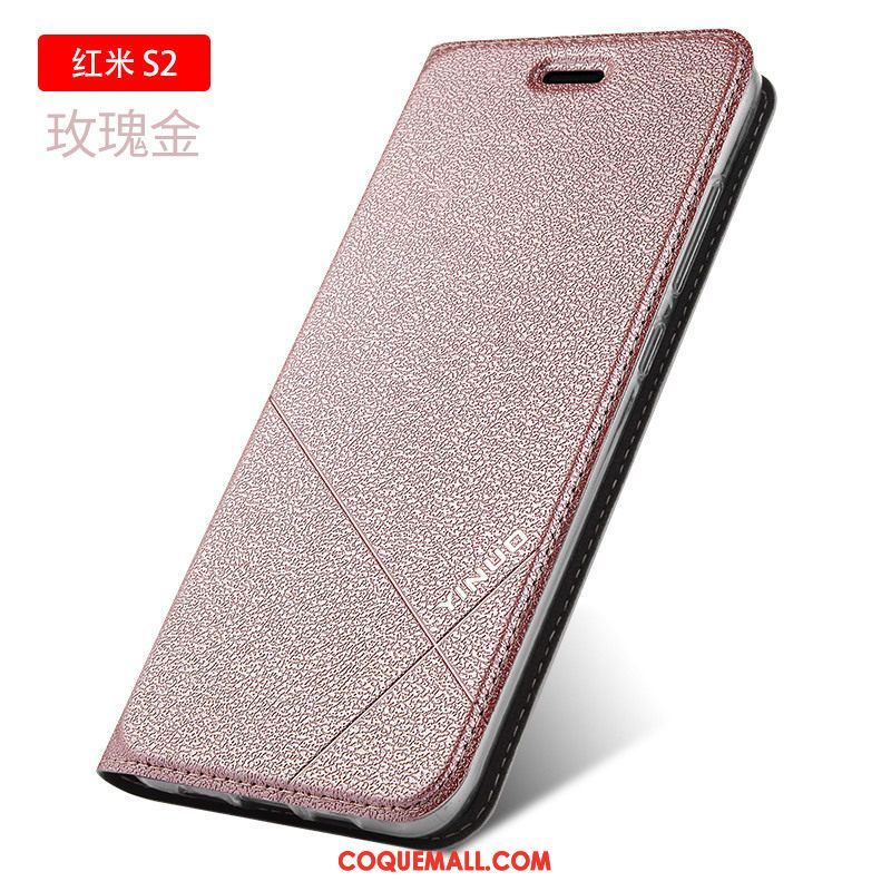 Étui Xiaomi Redmi S2 Étui En Cuir Fluide Doux Protection, Coque Xiaomi Redmi S2 Clamshell Rouge Beige