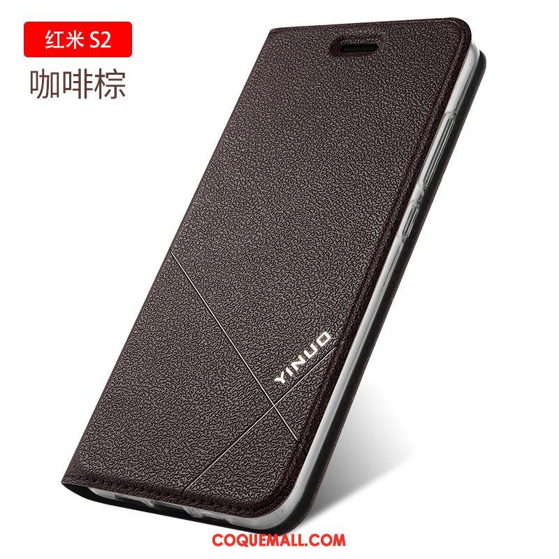 Étui Xiaomi Redmi S2 Étui En Cuir Fluide Doux Protection, Coque Xiaomi Redmi S2 Clamshell Rouge Beige