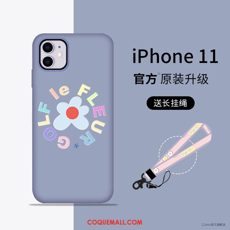 Étui iPhone 11 Fluide Doux Nouveau Rose, Coque iPhone 11 Fleurs Ornements Suspendus