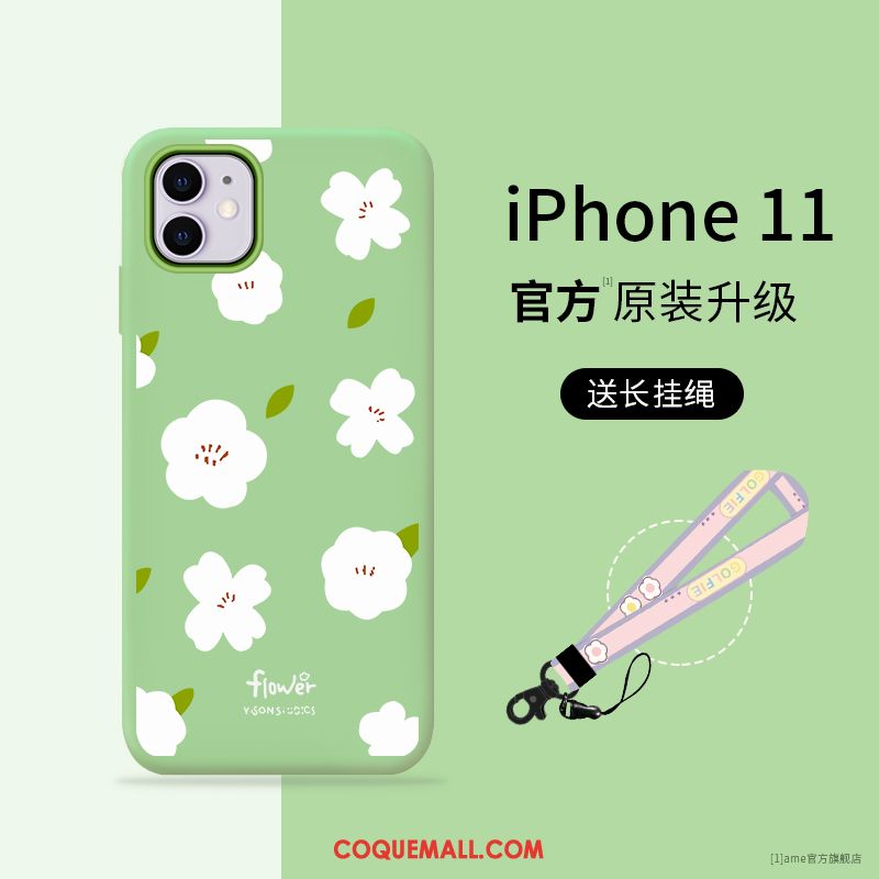 Étui iPhone 11 Fluide Doux Nouveau Rose, Coque iPhone 11 Fleurs Ornements Suspendus