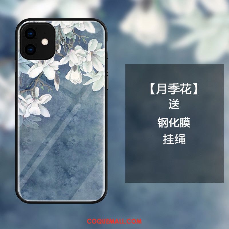 Étui iPhone 11 Incassable Fleur Ornements Suspendus, Coque iPhone 11 Bleu Petit