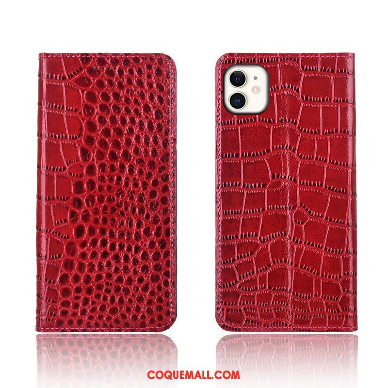 Étui iPhone 11 Incassable Protection Clamshell, Coque iPhone 11 Cuir Véritable Crocodile