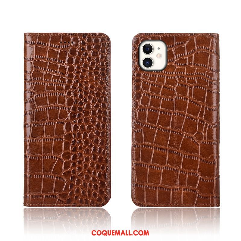 Étui iPhone 11 Incassable Protection Clamshell, Coque iPhone 11 Cuir Véritable Crocodile