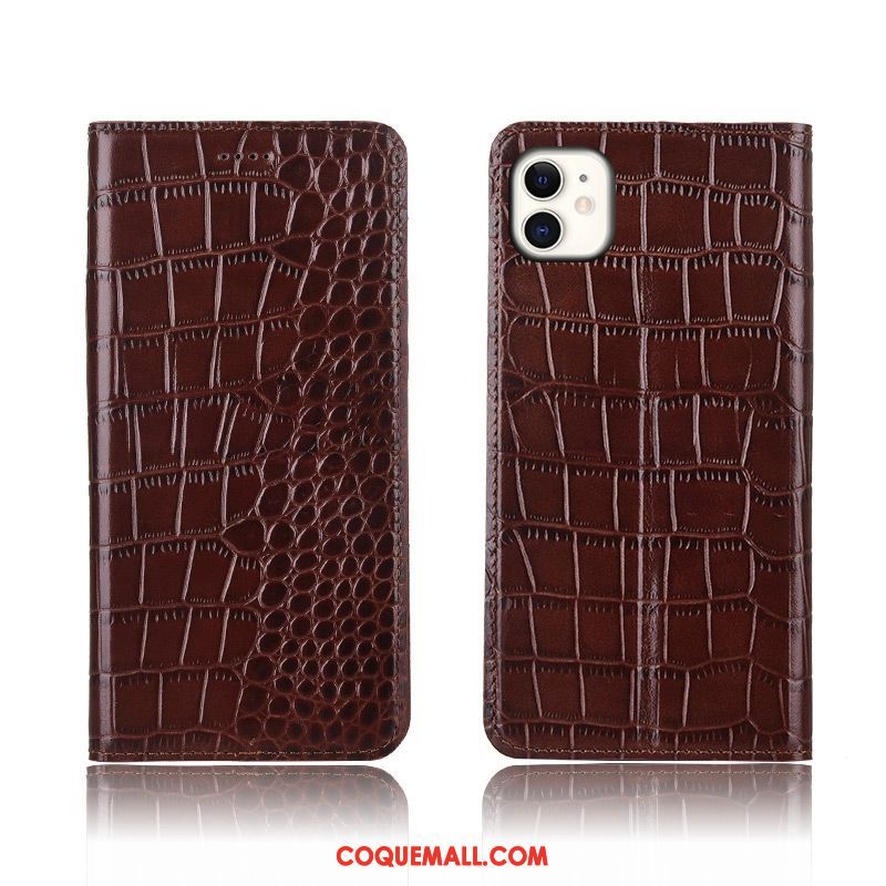 Étui iPhone 11 Incassable Protection Clamshell, Coque iPhone 11 Cuir Véritable Crocodile