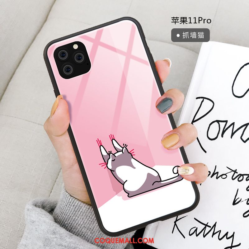 Étui iPhone 11 Pro Dessin Animé Marque De Tendance Rose, Coque iPhone 11 Pro Net Rouge Miroir