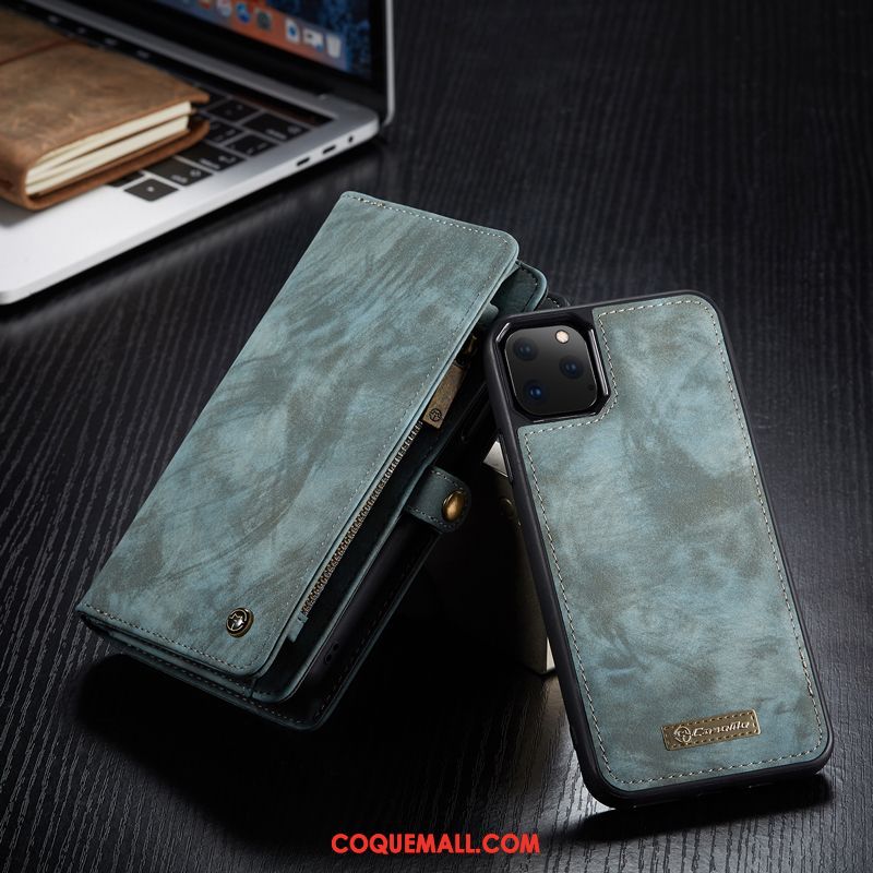 Étui iPhone 11 Pro Max En Cuir Carte Portefeuille, Coque iPhone 11 Pro Max Téléphone Portable Bleu