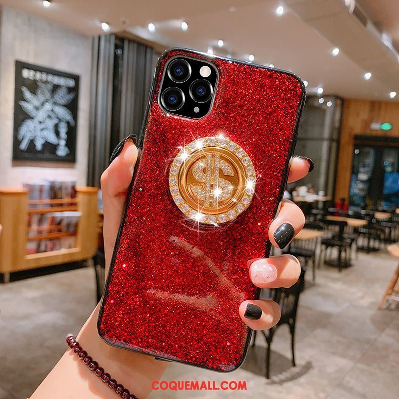 Étui iPhone 11 Pro Max Métal Brillant Tout Compris, Coque iPhone 11 Pro Max Net Rouge Or