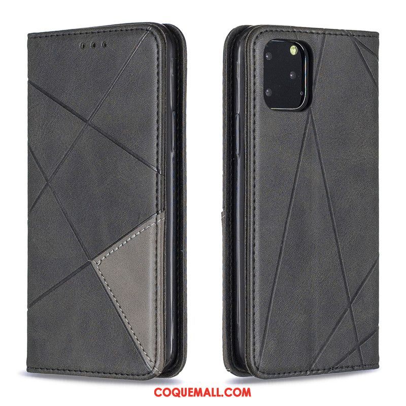 Étui iPhone 11 Pro Max Noir Business En Cuir, Coque iPhone 11 Pro Max Couleur Unie Téléphone Portable