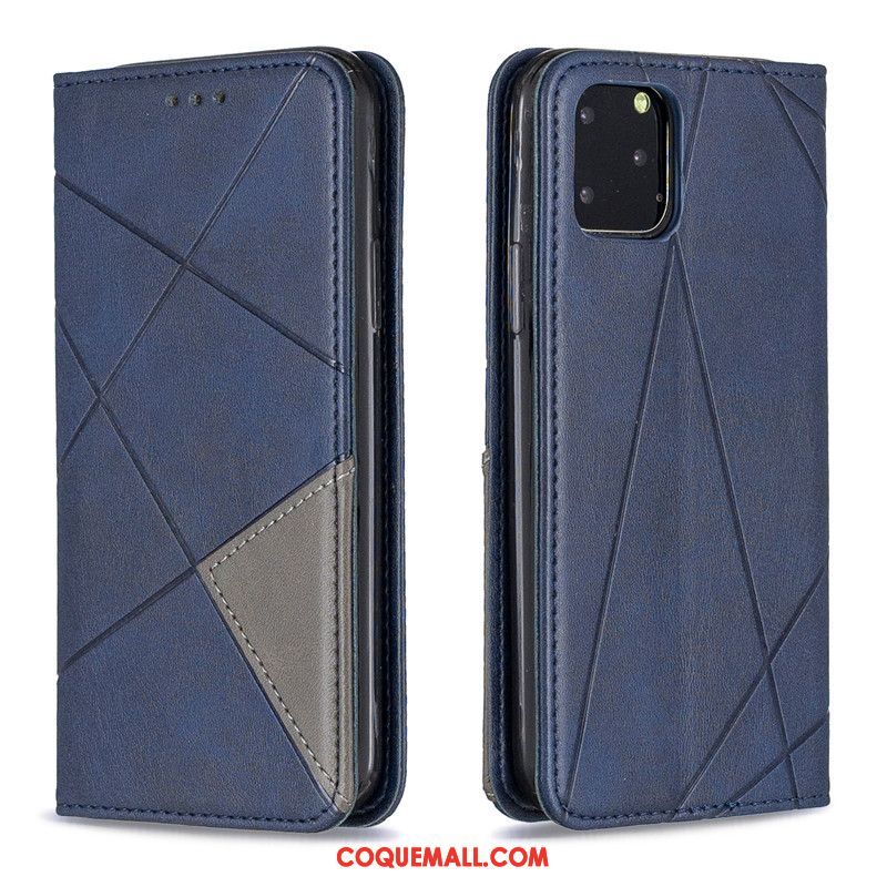 Étui iPhone 11 Pro Max Noir Business En Cuir, Coque iPhone 11 Pro Max Couleur Unie Téléphone Portable