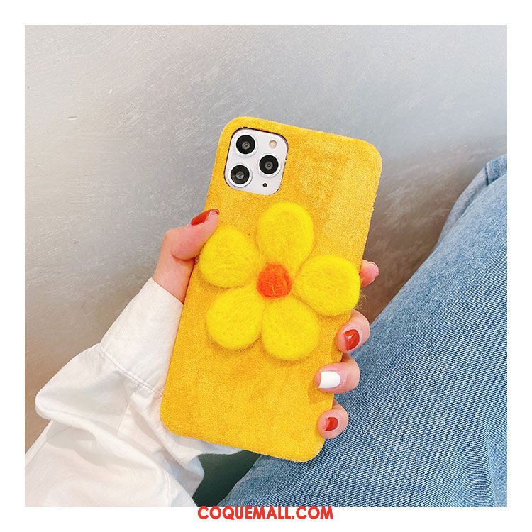 Étui iPhone 11 Pro Max Peluche Fleurs Fluide Doux, Coque iPhone 11 Pro Max Net Rouge Téléphone Portable