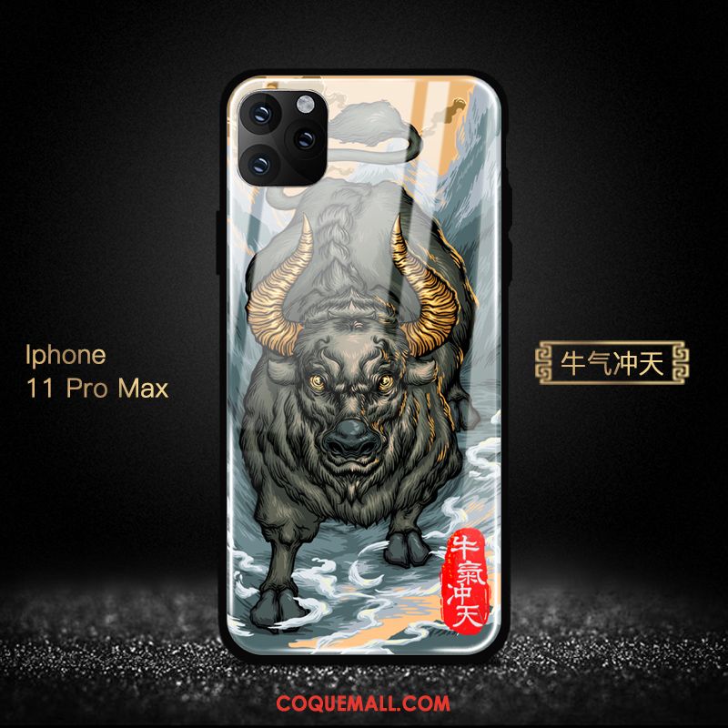 Étui iPhone 11 Pro Max Style Chinois Protection Richesse, Coque iPhone 11 Pro Max Verre Téléphone Portable