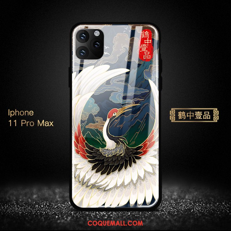 Étui iPhone 11 Pro Max Style Chinois Protection Richesse, Coque iPhone 11 Pro Max Verre Téléphone Portable