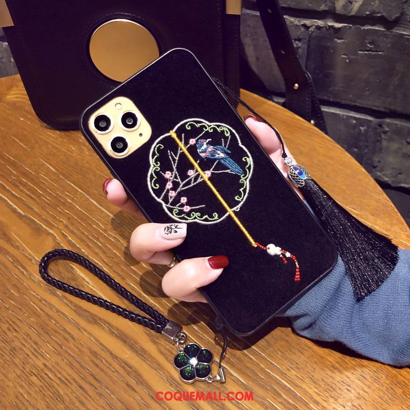 Étui iPhone 11 Pro Max Style Chinois Velours Protection, Coque iPhone 11 Pro Max Téléphone Portable Rouge